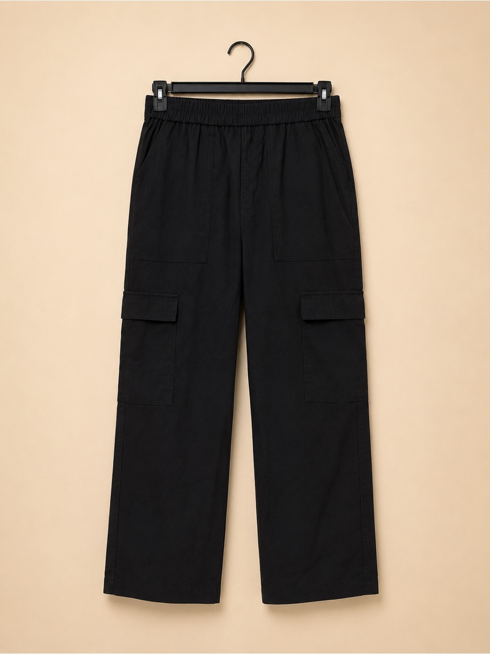 A New Day Black Cargo Pants Women’s Small Pull On Elastic Waist Wide Leg NWT